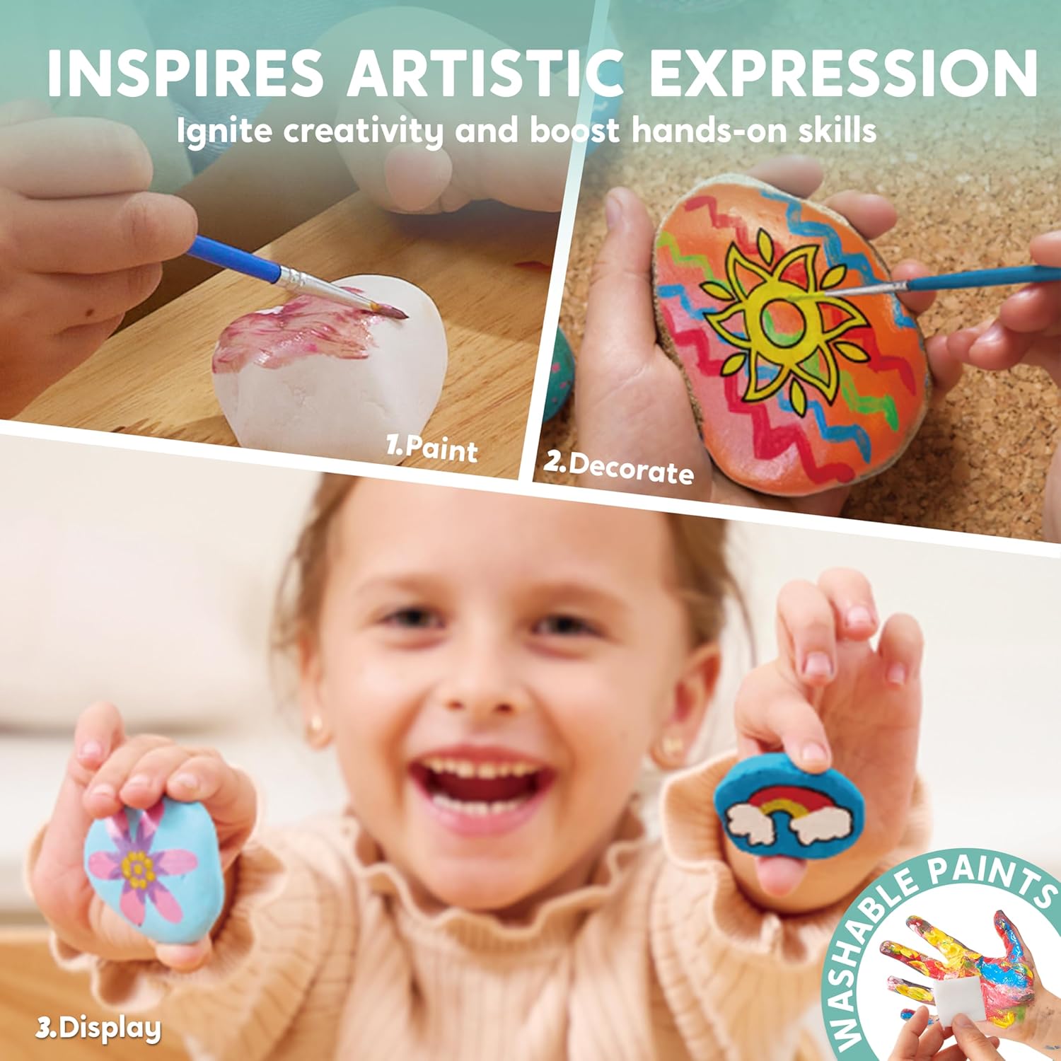 JOYIN Rock Painting Kit for Kids, Arts and Crafts for Girls & Boys Ages 6-12, DIY Supplies for
