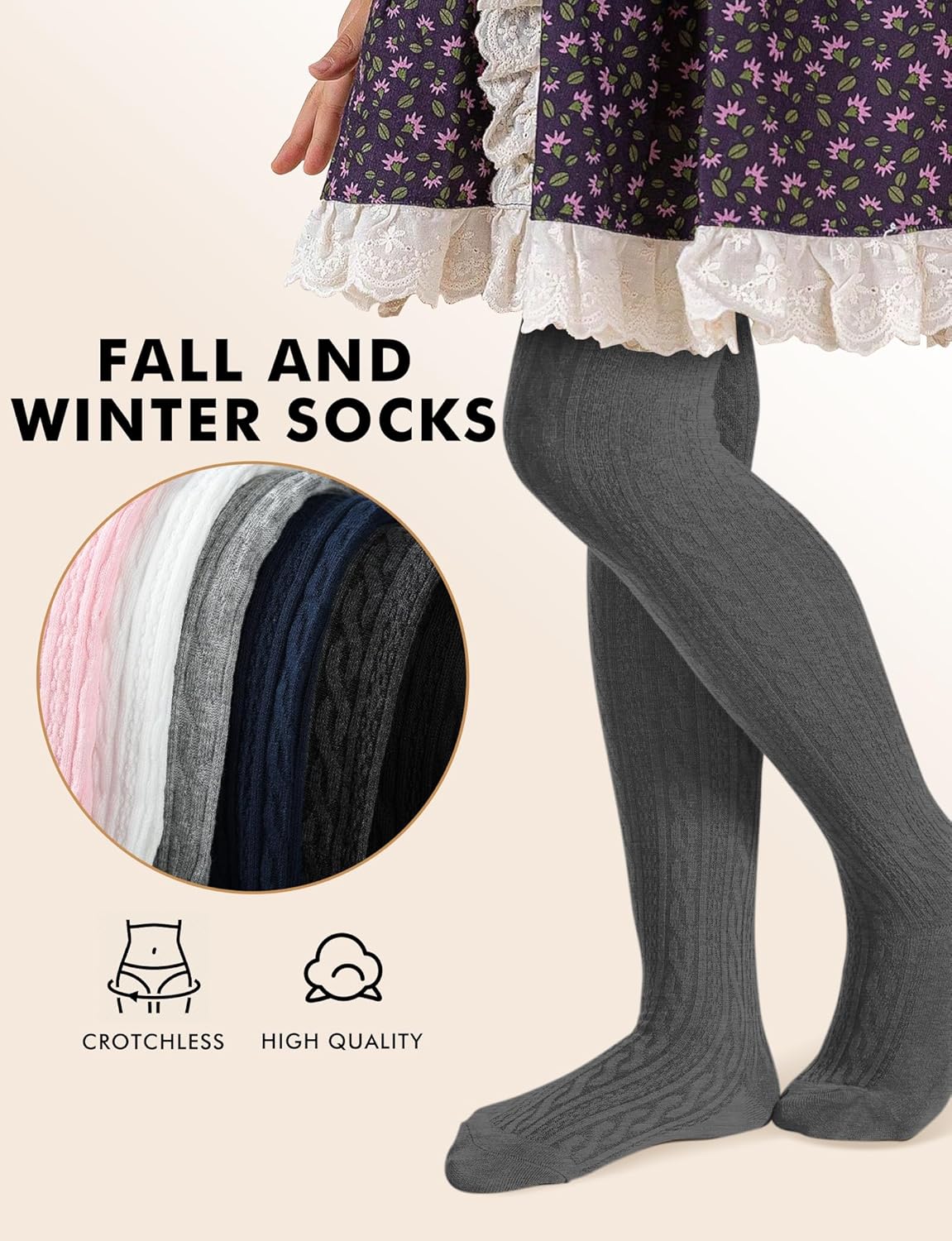 Baby Girls Tights Cable Knit Toddler Leggings Winter Solid Cotton Tights School Stockings 2 Pack