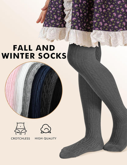 Baby Girls Tights Cable Knit Toddler Leggings Winter Solid Cotton Tights School Stockings 2 Pack