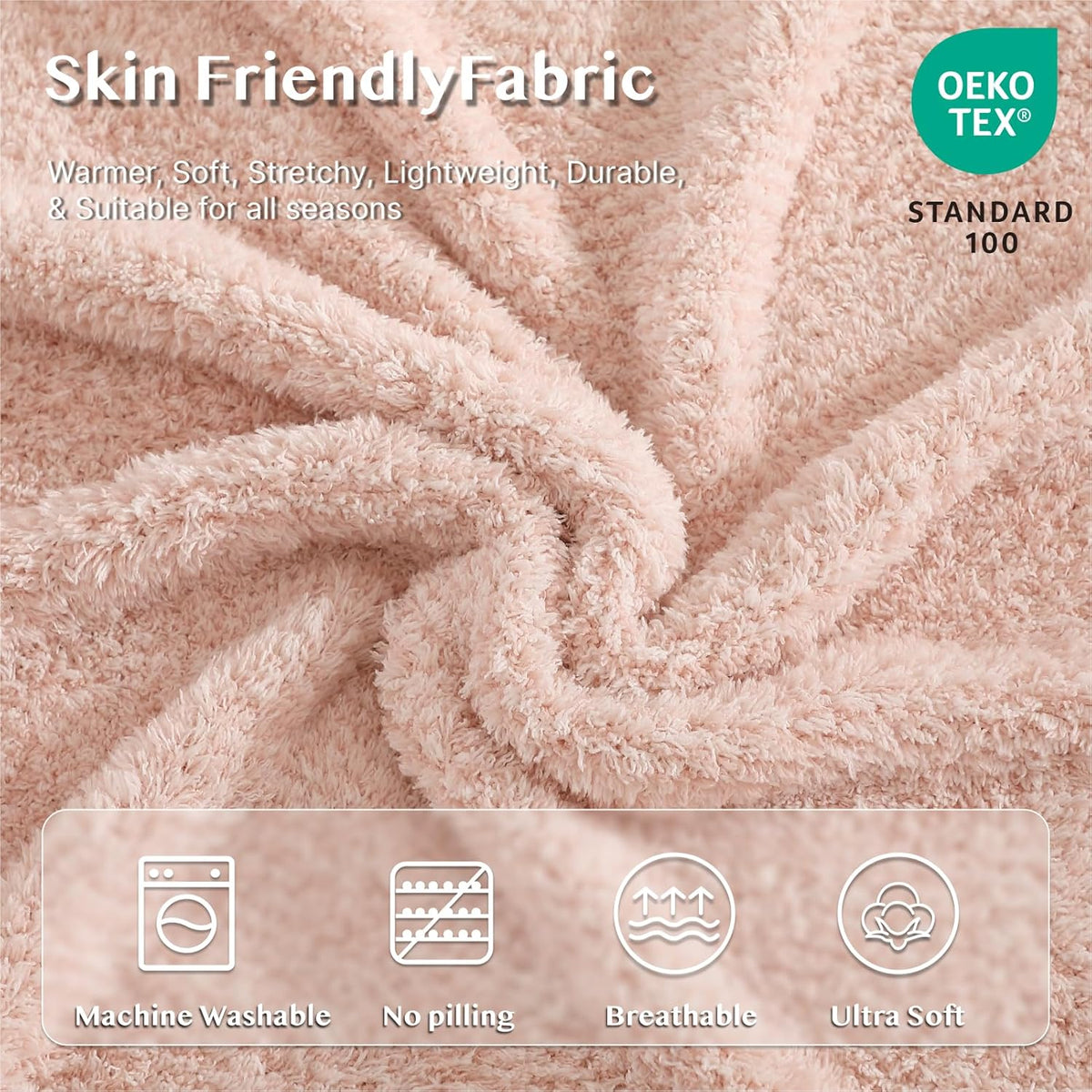 WRENSONGE Throw Blanket Cationic Dyeing Pink Soft Cozy Fluffy Warm Hand Made Weave Throw Blankets
