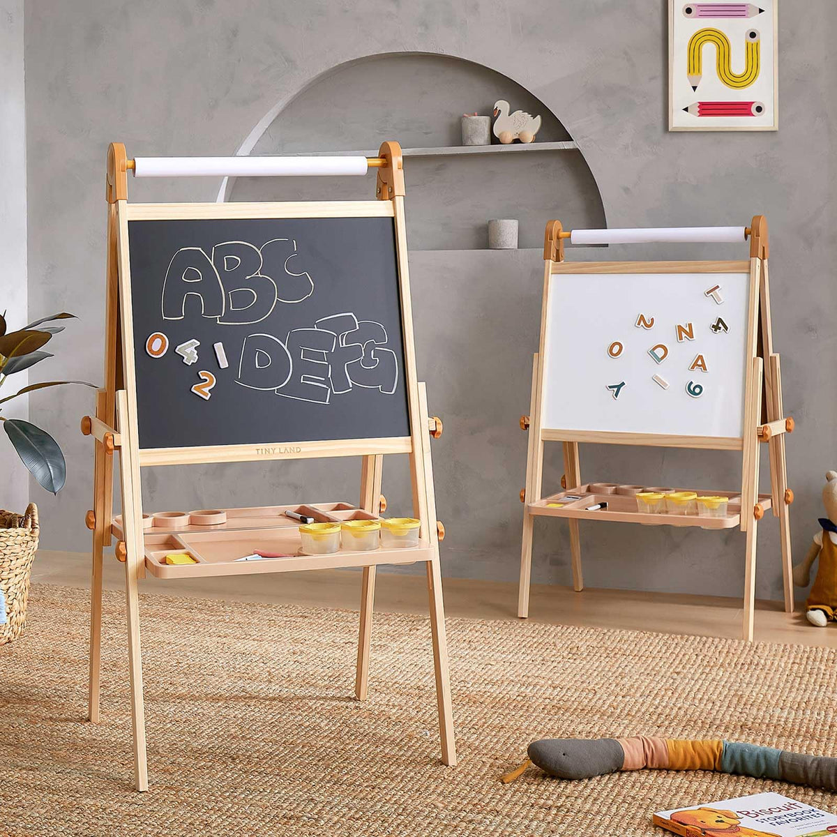 Tiny Land Foldable Wooden Art Easel for Kids, with Chalkboard & Whiteboard