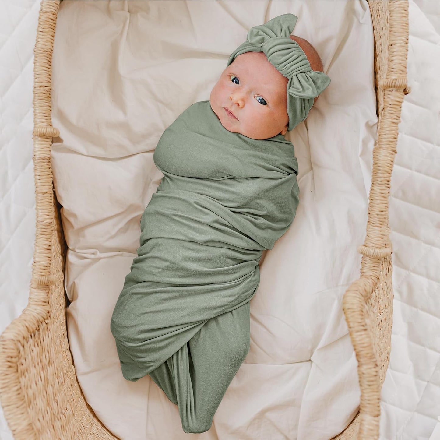 Konssy Baby Girl Newborn Receiving Blanket with Matching Headband and Beanie Set Baby Swaddle