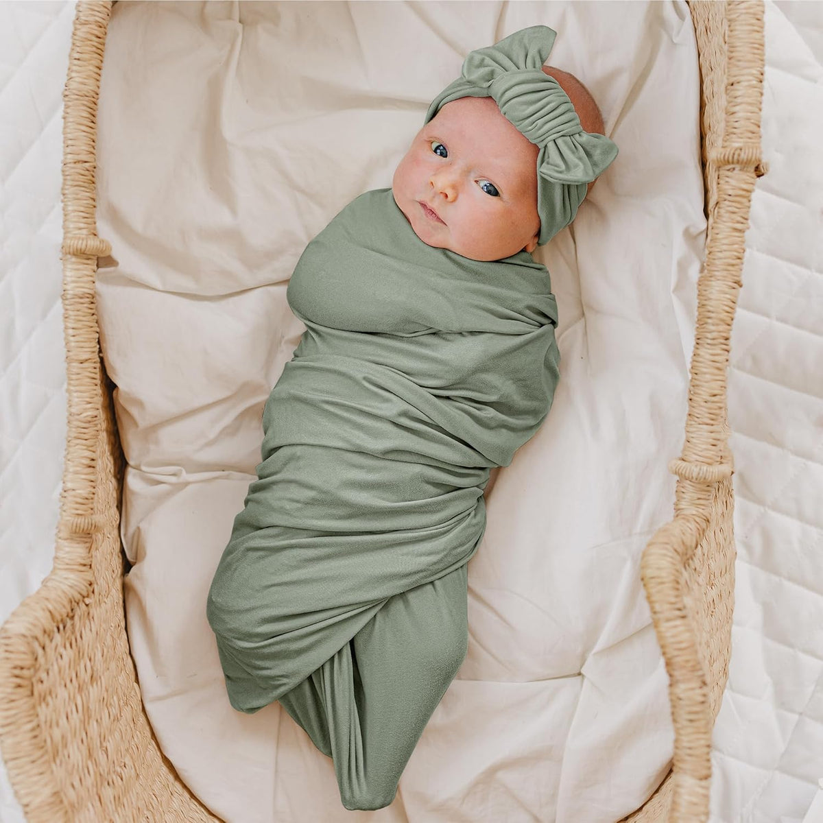 Konssy Baby Girl Newborn Receiving Blanket with Matching Headband and Beanie Set Baby Swaddle