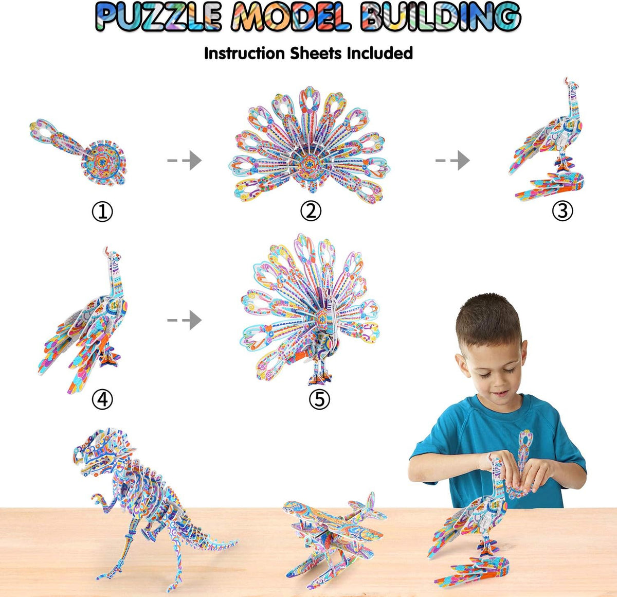 3D Coloring Puzzle Set, Arts and Crafts for Girls and Boys Age 6 7 8 9 10 11 12 Year Old, Fun