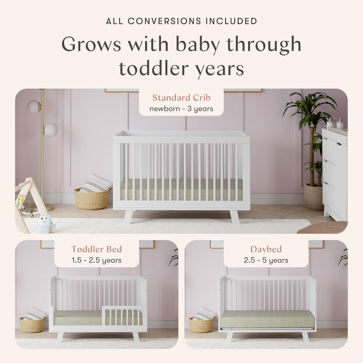Babyletto Hudson 3-in-1 Convertible Baby Crib with Toddler Bed & Daybed Conversion - Easy to