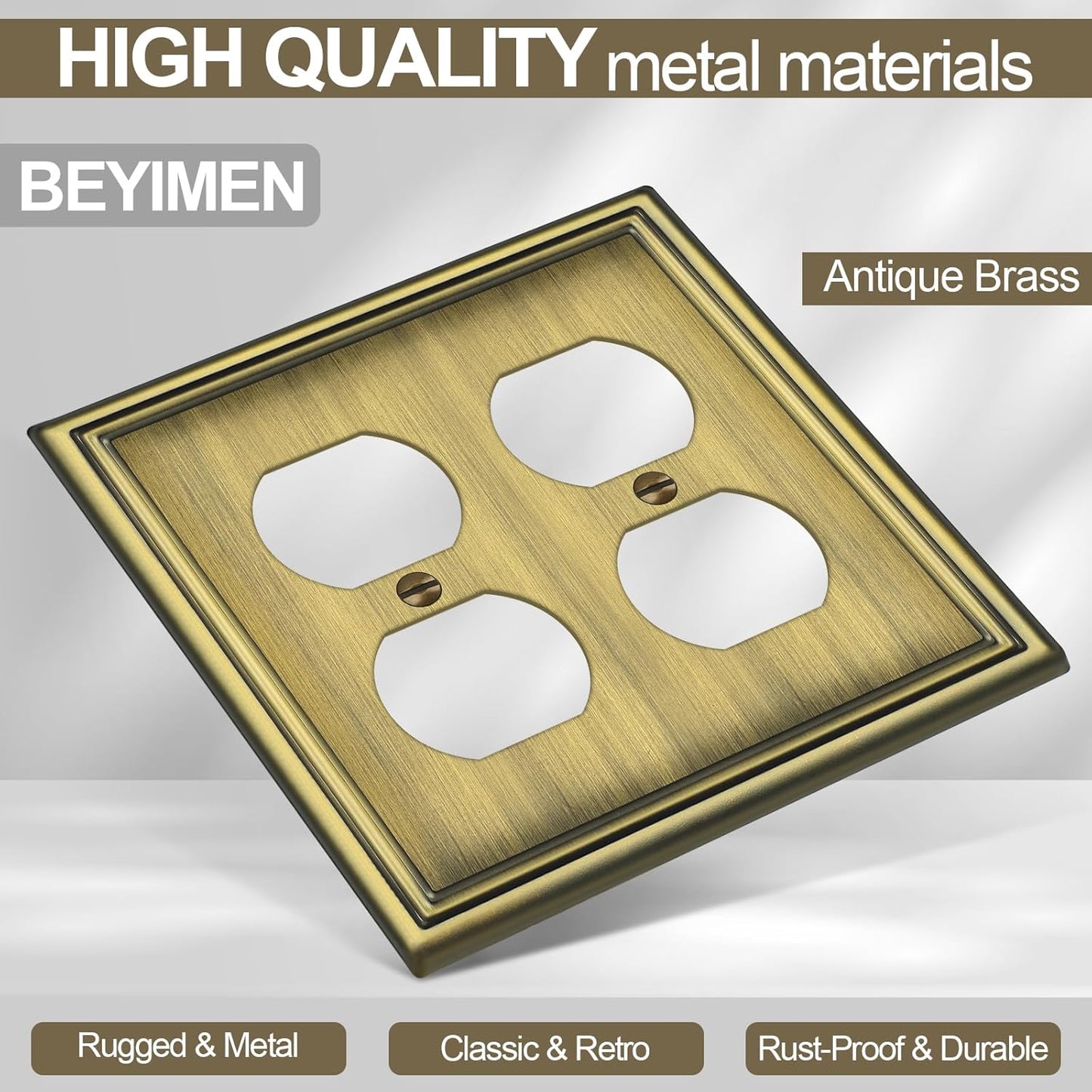 Metal Double Outlet Covers Wall Plate, Antique Brass Decorative Light Switch Plate 2 Gang Duplex