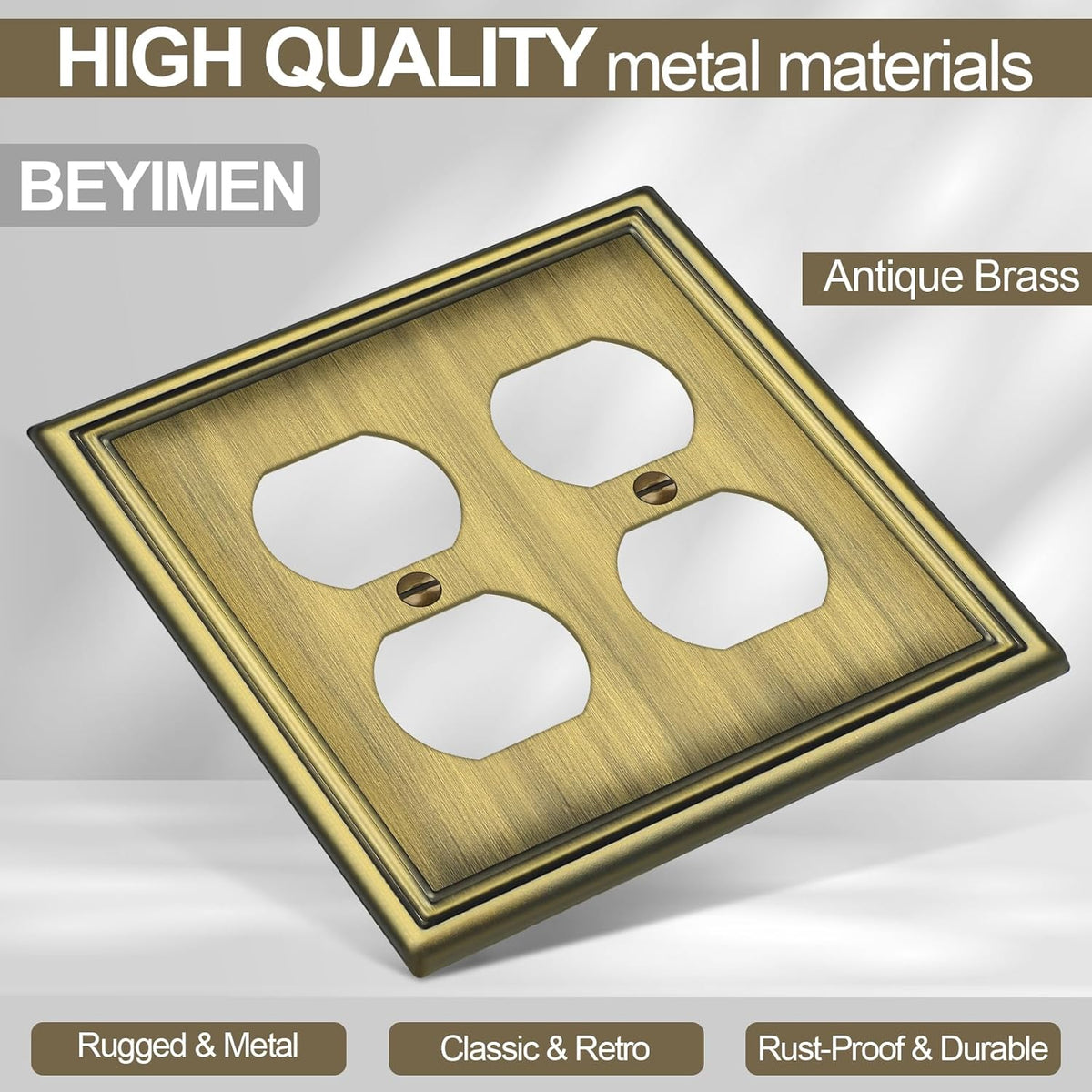 Metal Double Outlet Covers Wall Plate, Antique Brass Decorative Light Switch Plate 2 Gang Duplex