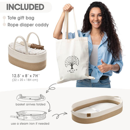 J&JOO Baby Changing Basket includes Diaper Caddy - Breathable & Waterproof Dual-Cover, Portable