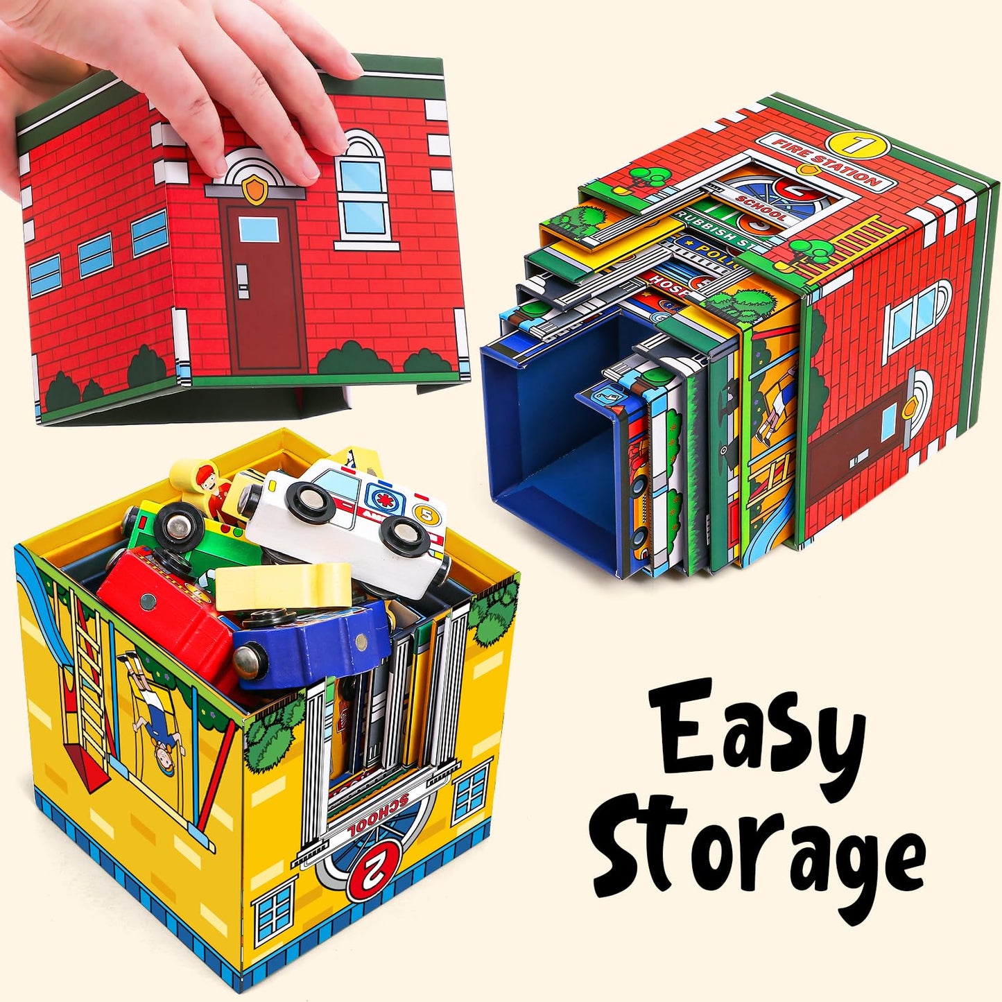Atoylink Toddler Sorting and Stacking Toys with Magnetic Wooden Cars & Community Helpers, Baby