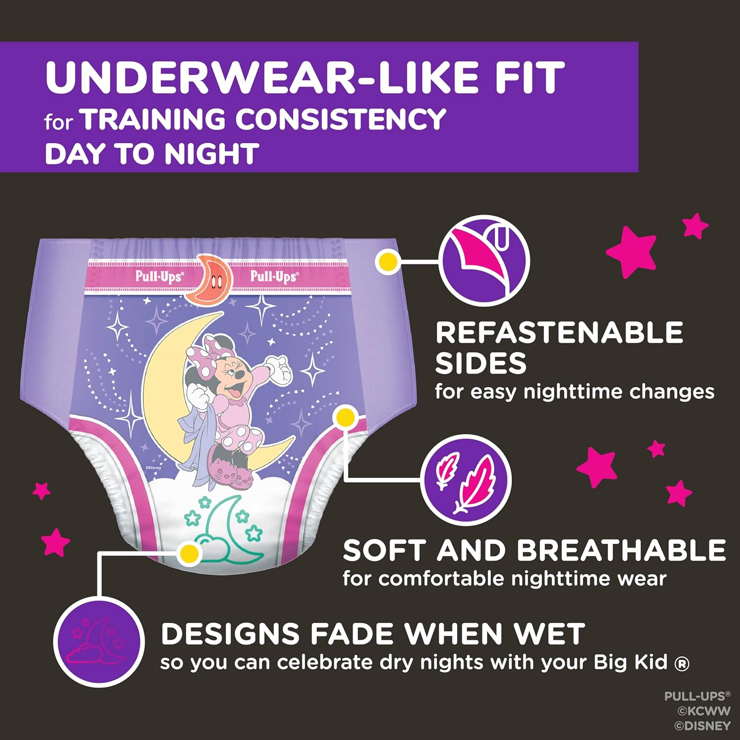 Pull-Ups Girls' Night-Time Potty Training Pants, Size 3T-4T Overnight Training Underwear (32-40