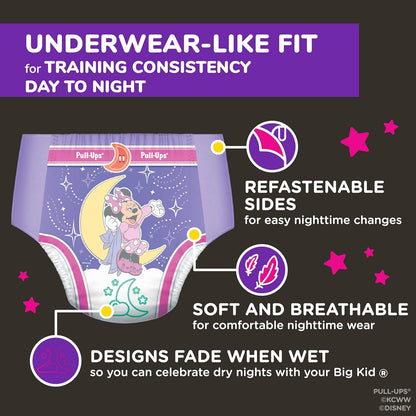 Pull-Ups Girls' Night-Time Potty Training Pants, Size 3T-4T Overnight Training Underwear (32-40