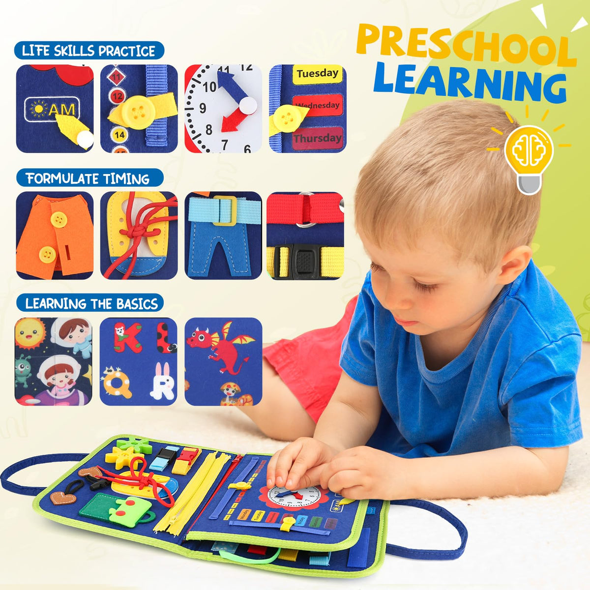 EPIMA Toddler Busy Board, Montessori Sensory Toys for Boys, 3-8 Year Old Girl Toddler Travel Toys