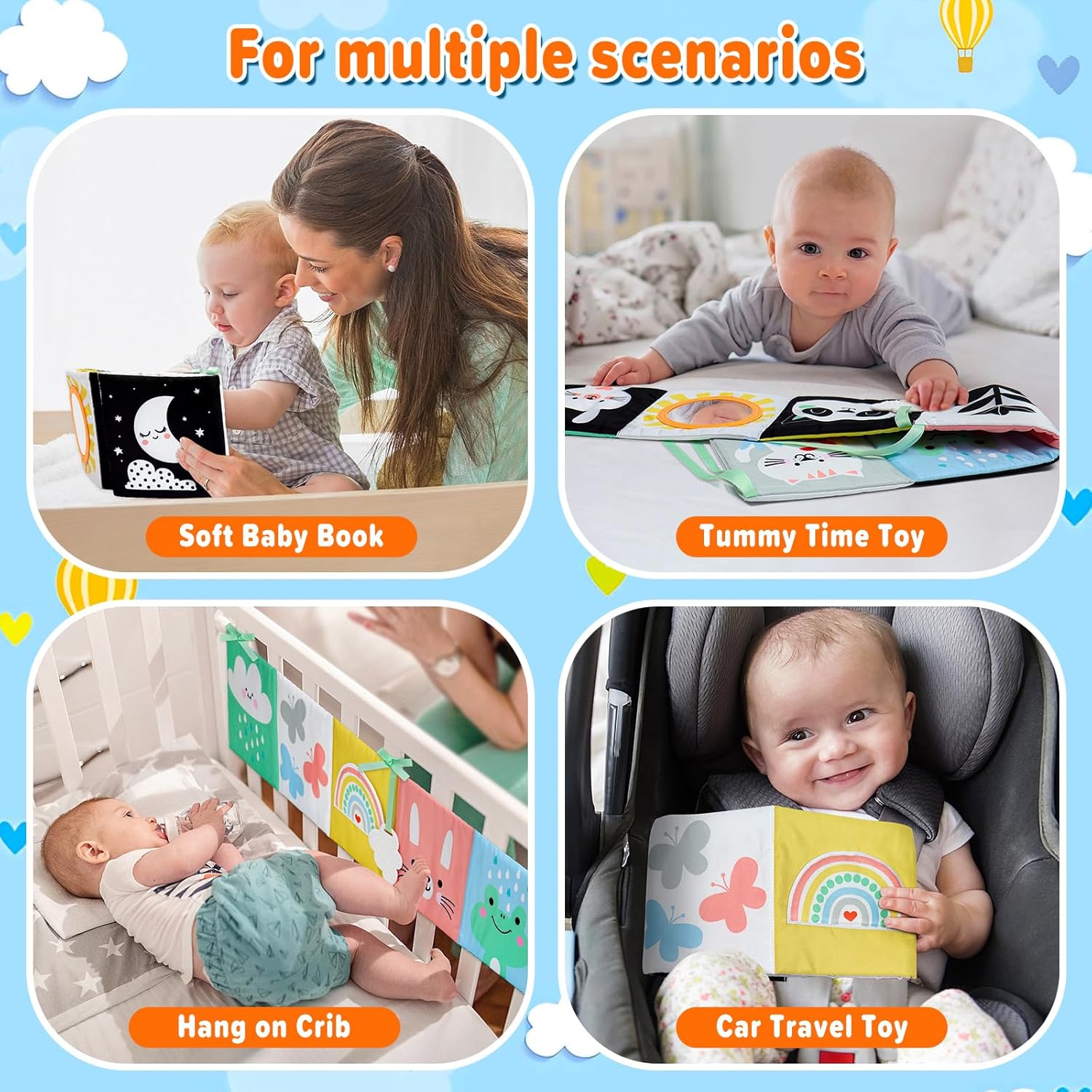 OKOOKO Black and White Baby Book, High Contrast Toy, 0-6 Months Baby Soft Book Tummy Time