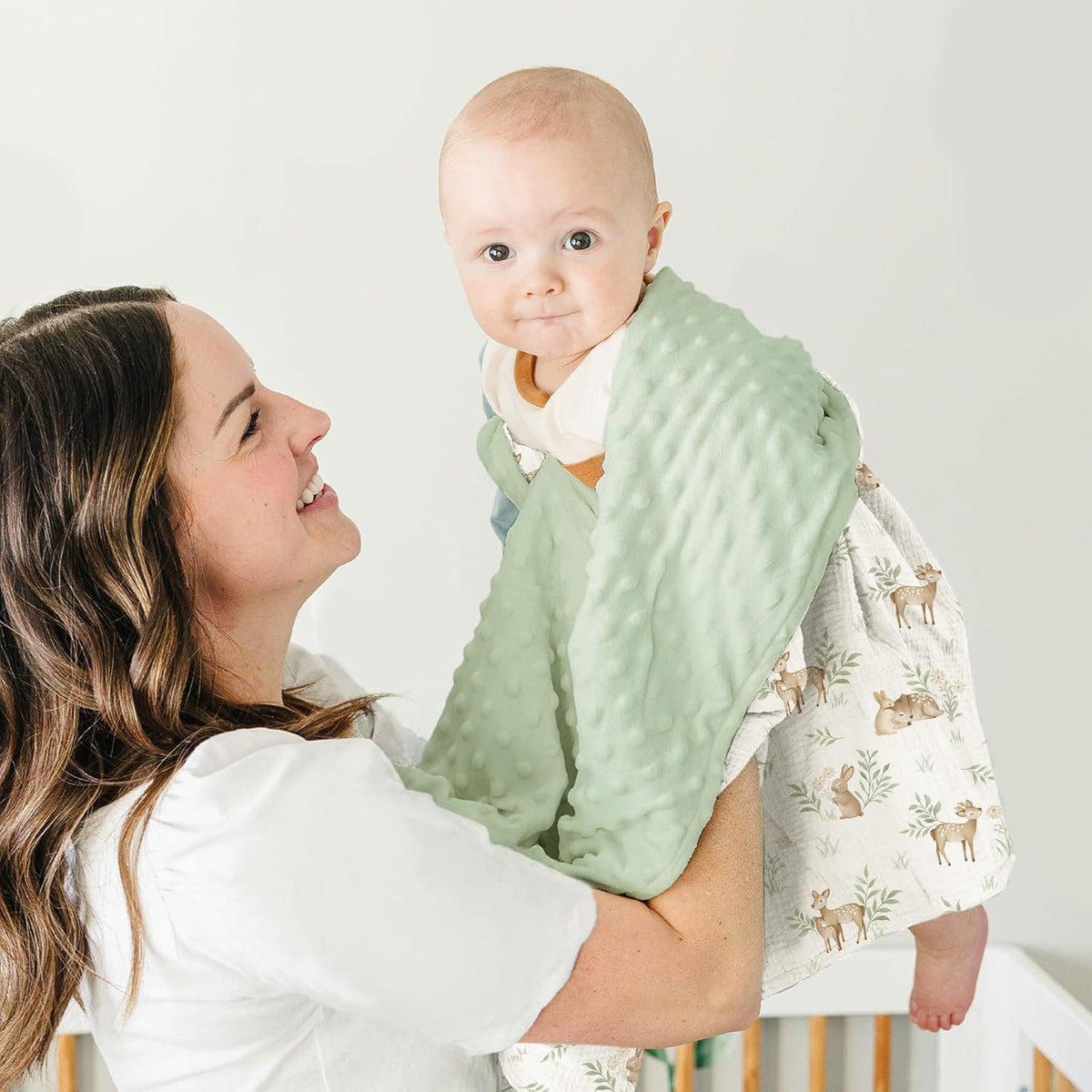 Konssy Baby Blankets for Unisex Boys Girls, Super Soft Nursery Minky Blankets with Muslin Cotton