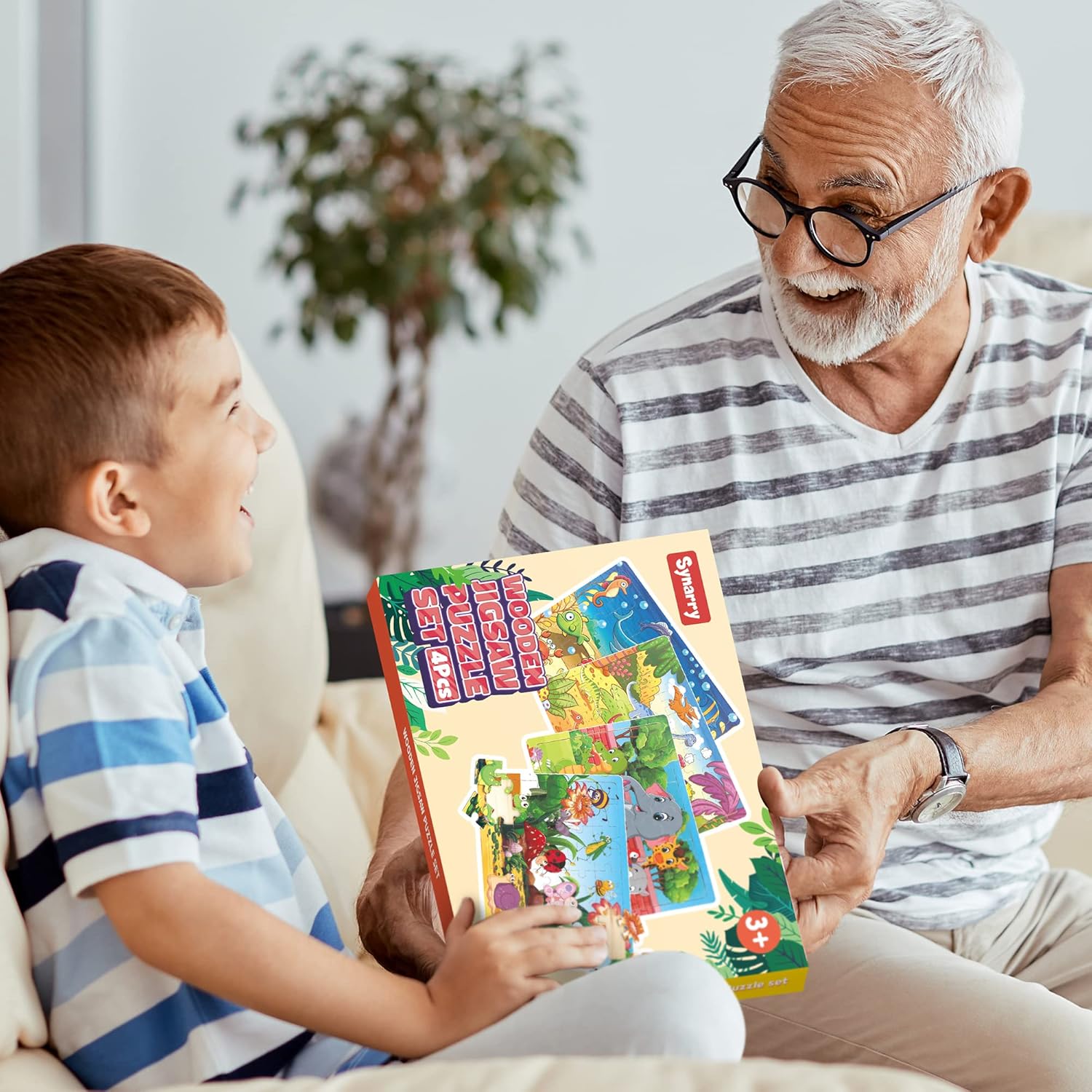 SYNARRY Wooden Jigsaw Puzzles for Kids Age 3-5 Year Old, 4 Pack 24-40 Pieces Preschool Educational
