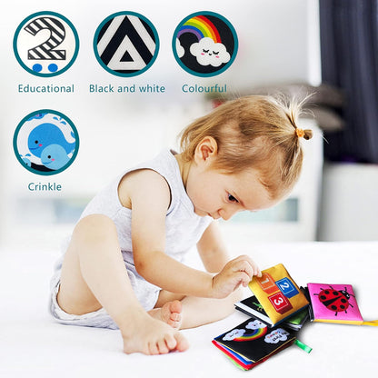 Soft Cloth Baby Book Toy 0-6 Months, Black White Baby Learning Book(Pack of 4),Touch and Feel