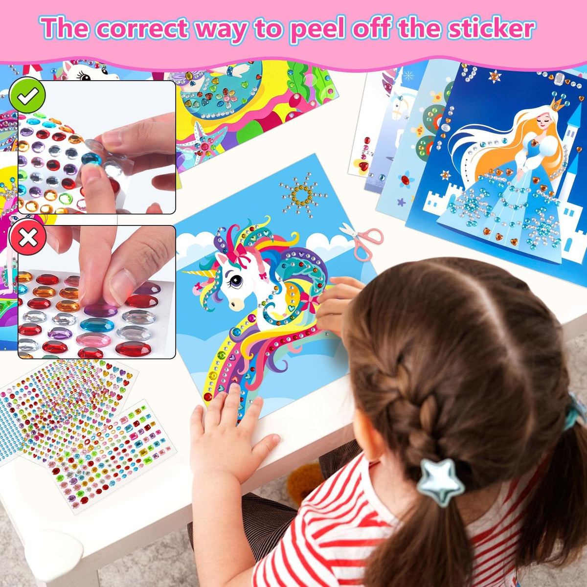 Marlrin Gem Sticker Kit for Kids, 8 Unicorn Princess Themes, Crafts Kits for Girls Ages 4-8, Arts &