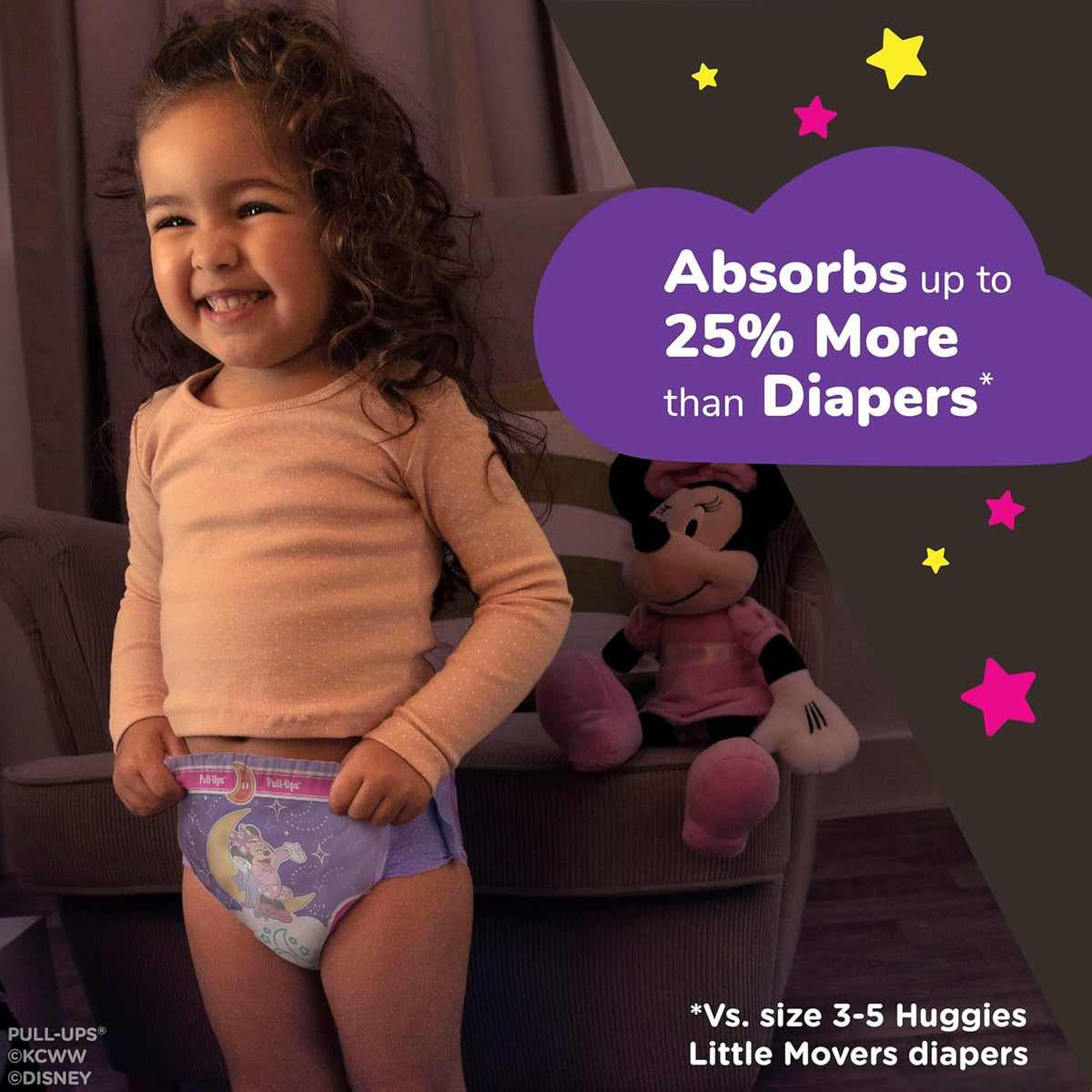 Pull-Ups Girls' Nighttime Potty Training Pants, Training Underwear, 2T-3T (16-34 lbs), 68 Ct