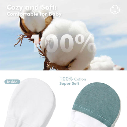 HAPIU Baby No Scratch Mittens Stay On, 100% Cotton Breathable, Adjustable Infant Gloves for Boys