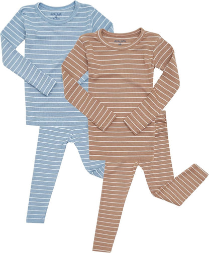 AVAUMA Stripe Pattern Baby Boys Girls Pajama Set Kids Toddler Snug fit Ribbed Sleepwear pjs for