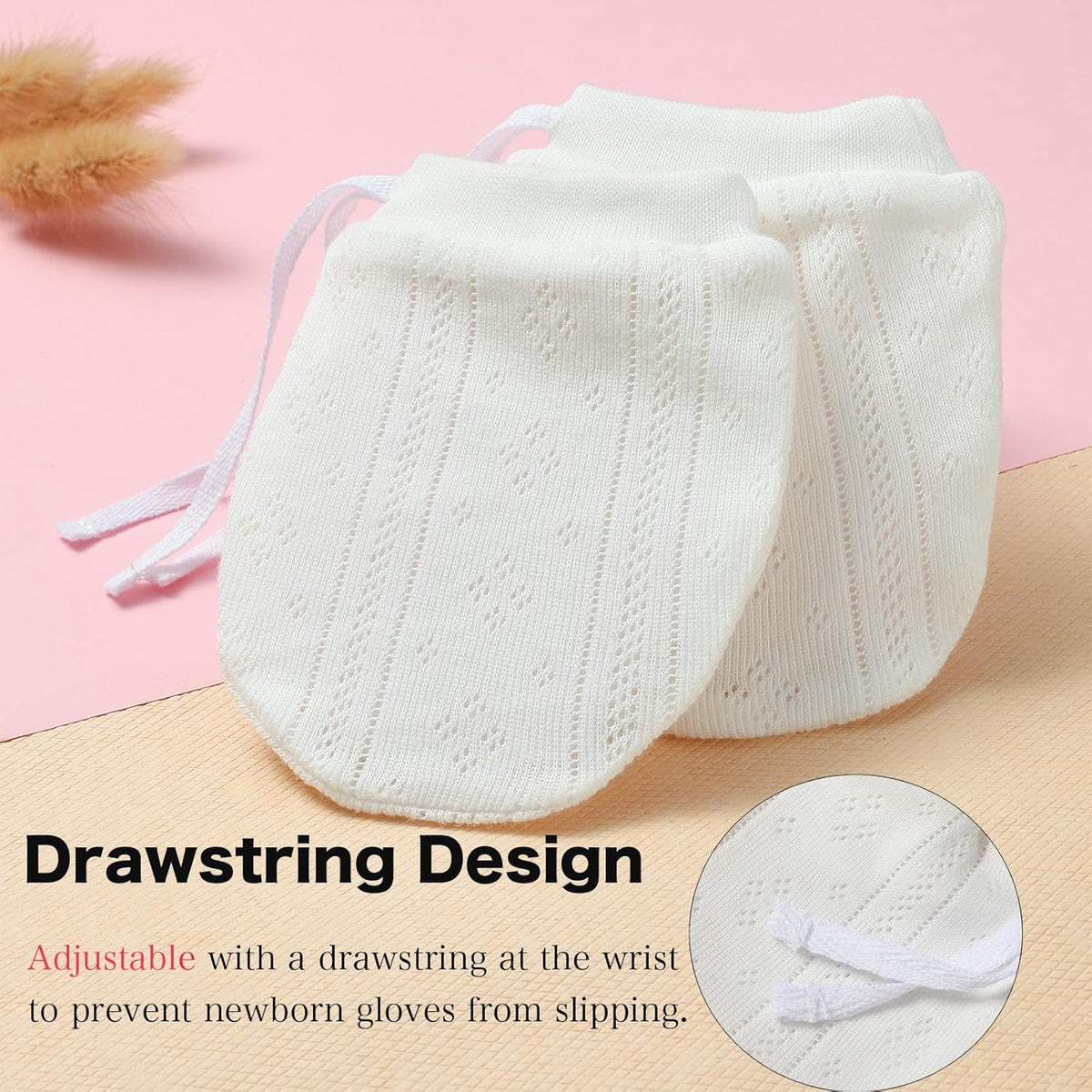 Newborn Mittens No Scratch 100% Organic Cotton 3 Packs Mitts Baby Boy Girl Neutral With String 0-12