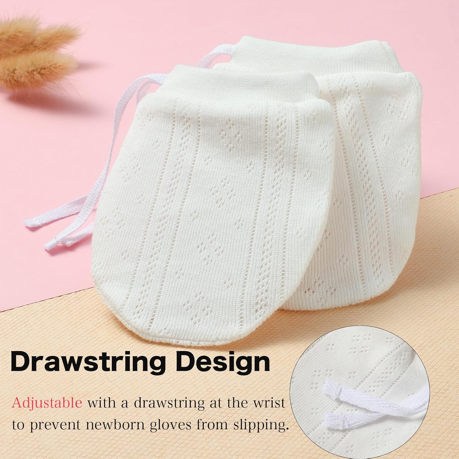 Newborn Mittens No Scratch 100% Organic Cotton 3 Packs Mitts Baby Boy Girl Neutral With String 0-12