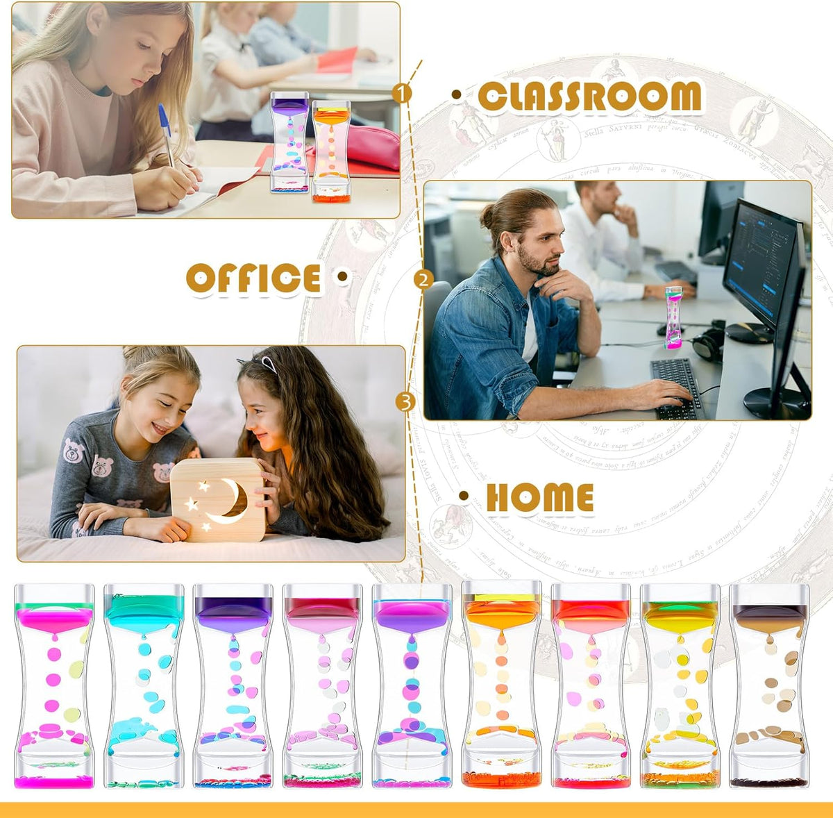 18 Pcs Liquid Motion Bubbler Timer Sensory Toys Colorful Hourglass Desktop Fidget Calming Toys for