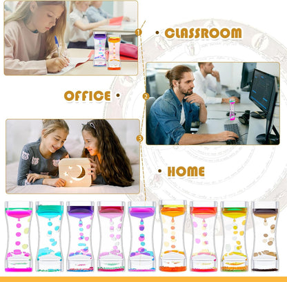 18 Pcs Liquid Motion Bubbler Timer Sensory Toys Colorful Hourglass Desktop Fidget Calming Toys for