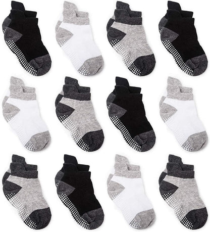 Zaples Baby Non Slip Grip Ankle Socks with Non Skid Soles for Infants Toddlers Kids Boys Girls
