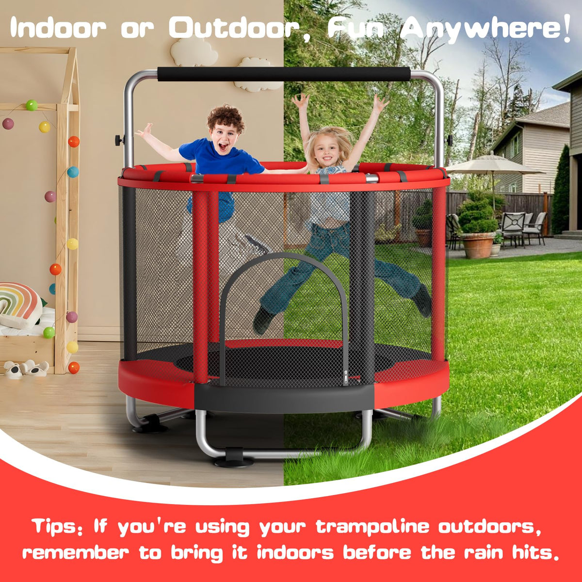ZCMHAXJ 55" Trampoline for Kids with Enclosure, 440lbs Capacity Indoor & Outdoor Toddler Trampoline