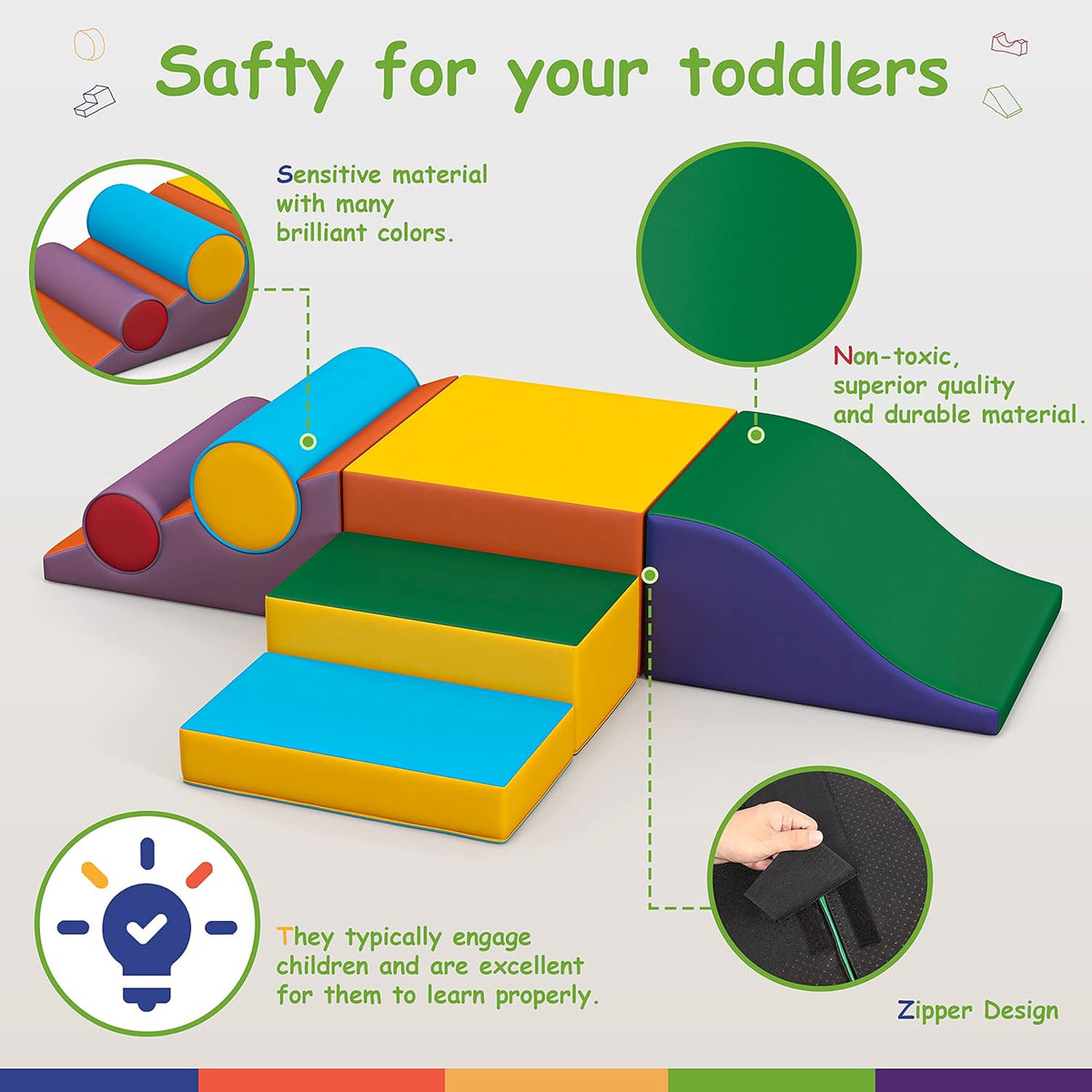 Toddler Foam Climbing Set Indoor - Kids Climb & Crawl Soft Activity Playset - Toddler Climber