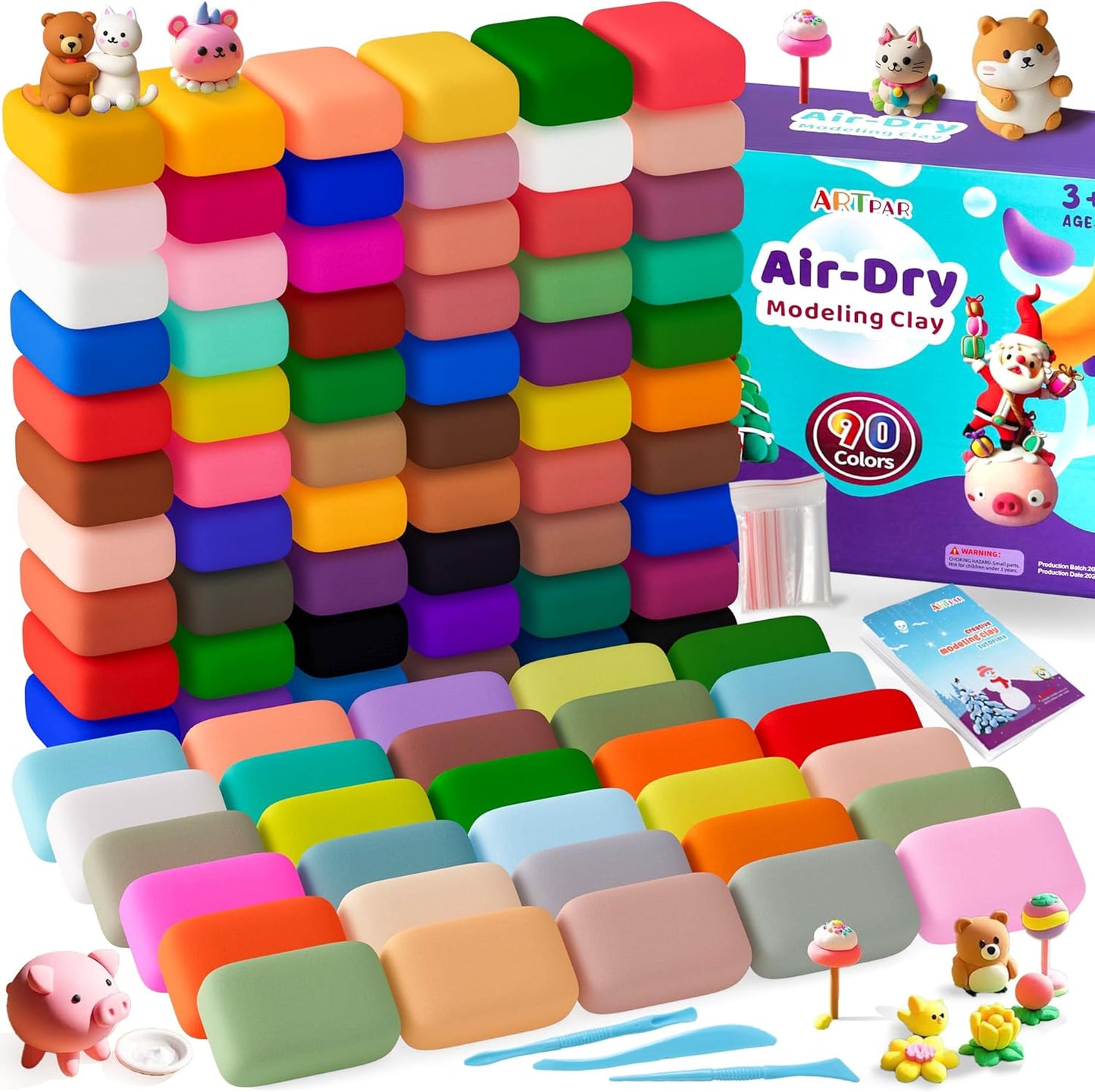 Air Dry Clay for Kids,90 Colors Modeling Model Magic Clay,DIY Molding Clay Starter Kit with