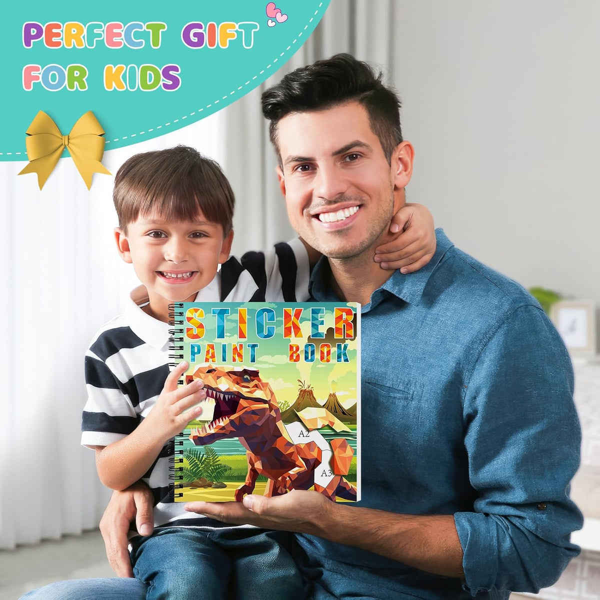 homicozy 3PCS Sticker Paint Books for Kids Ages 4-10,Dinosaur Astronaut Ocean Animals Designs Paint