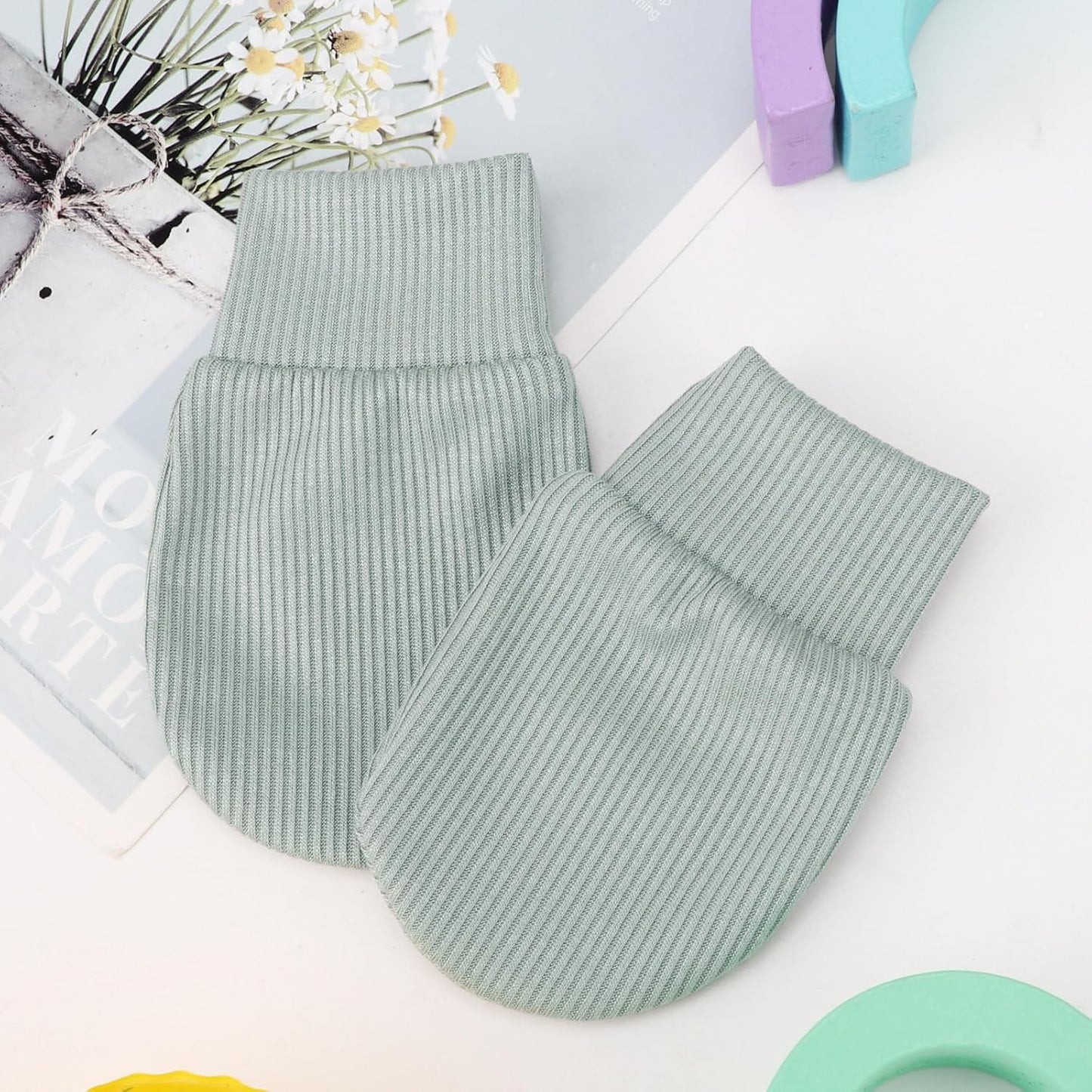 BQUBO 6 Pairs Newborn Baby Boys Girls Mittens 0-6 Months Unisex-Baby Infant Mittens Elastic No