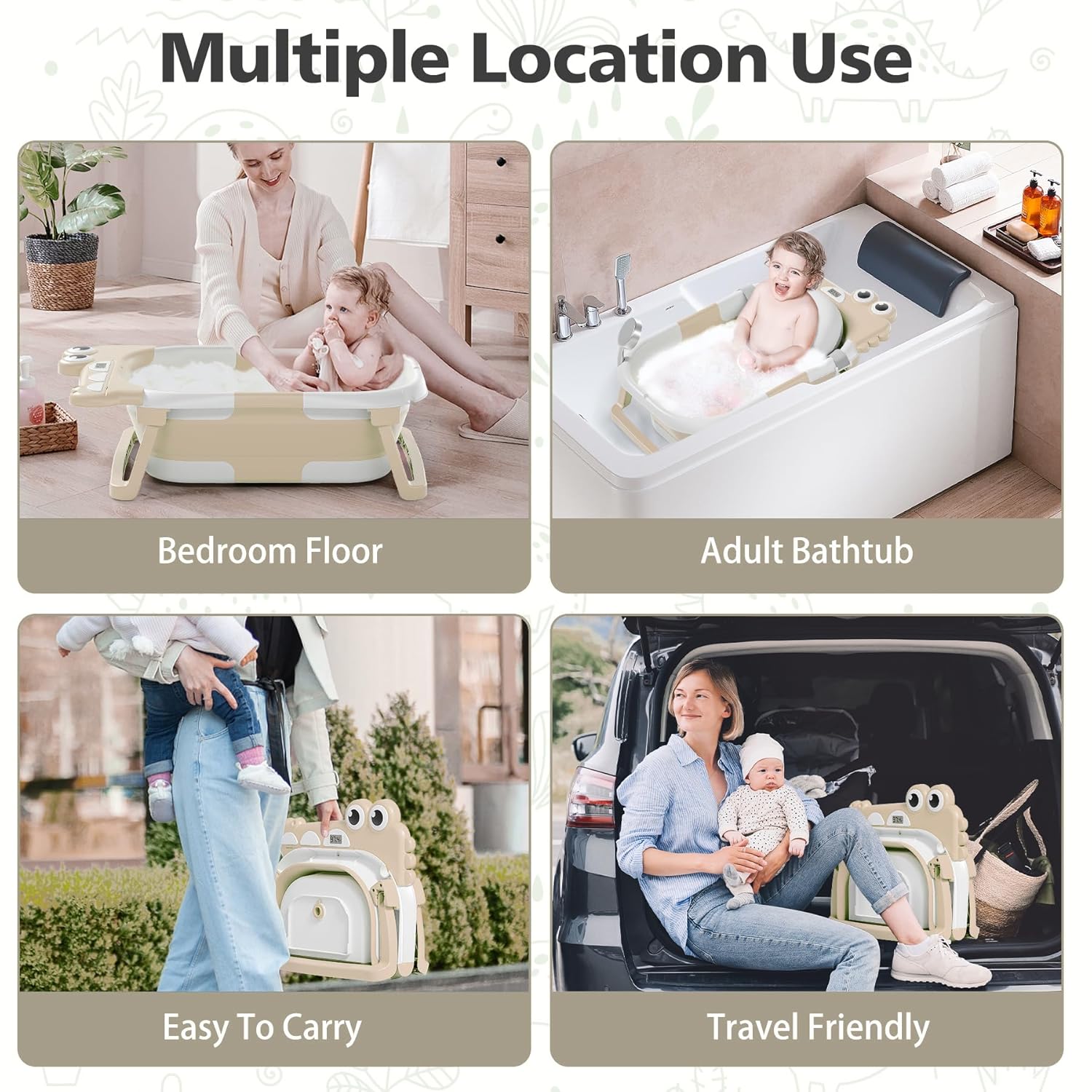 TPN Collapsible Baby Bathtub, Baby Bath Tub with Soft Cushion & Real-Time Thermometer, Baby Bathtub