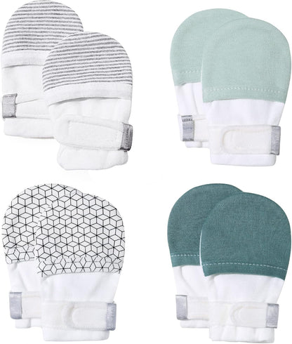 HAPIU Baby No Scratch Mittens Stay On, 100% Cotton Breathable, Adjustable Infant Gloves for Boys