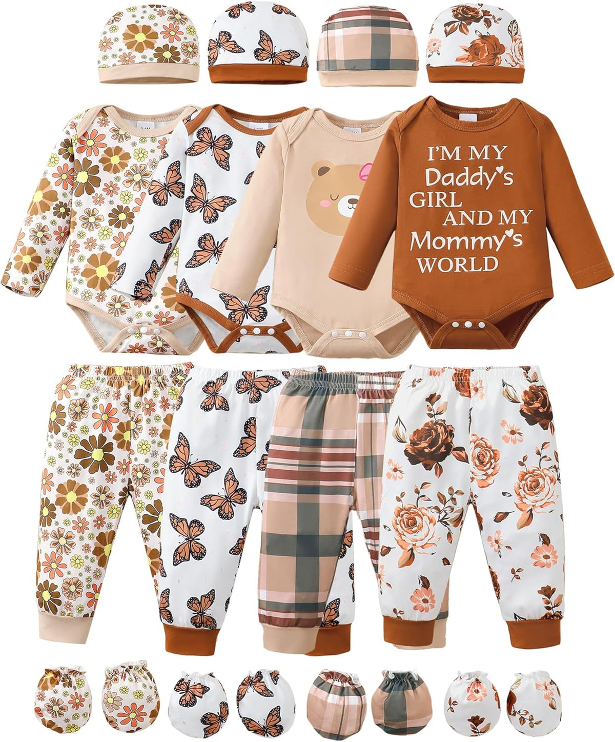 NZRVAWS Newborn Baby Boy Girl Clothes Unisex Infant Romper Pants Set Hat 4-Pack Outfits 0-12 Months