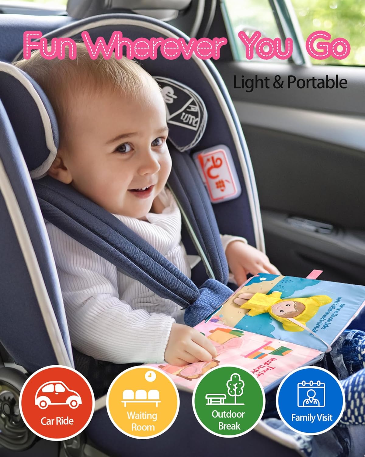 Interactive Sensory Soft Cloth Book, Educational Crinkle Quiet Activity Busy Book for