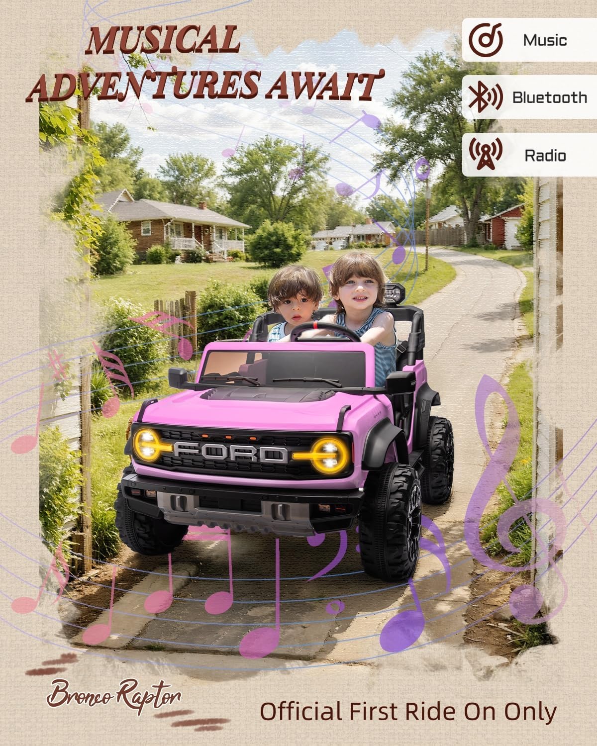 24V Ride on Toys for Big Kids, Licensed Ford Bronco Raptor 2 Seater Ride on Cars with Remote