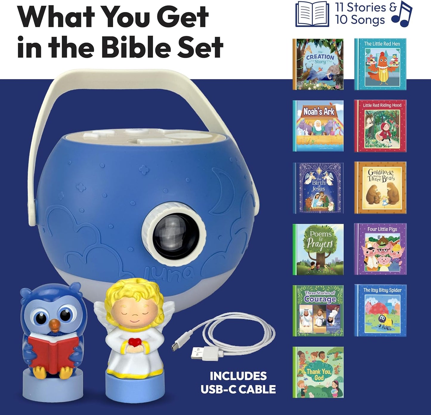 Kids Book Projector – 6 Bible & 5 Classic Read-Aloud Stories, 10 Songs & Night Light & Soothing