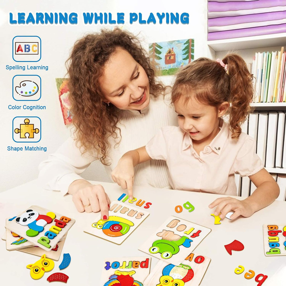 Toddler Puzzles,Wooden Puzzles for Todder 1 2 3 Years Old Boys Girls Eco Friendly Wooden Toys