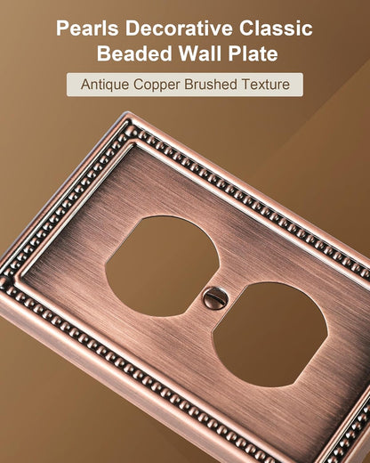 2-Pack Duplex Outlet Cover Plate, Antique Copper Metal Wall Plates for Electrical Outlets, 1 Gang
