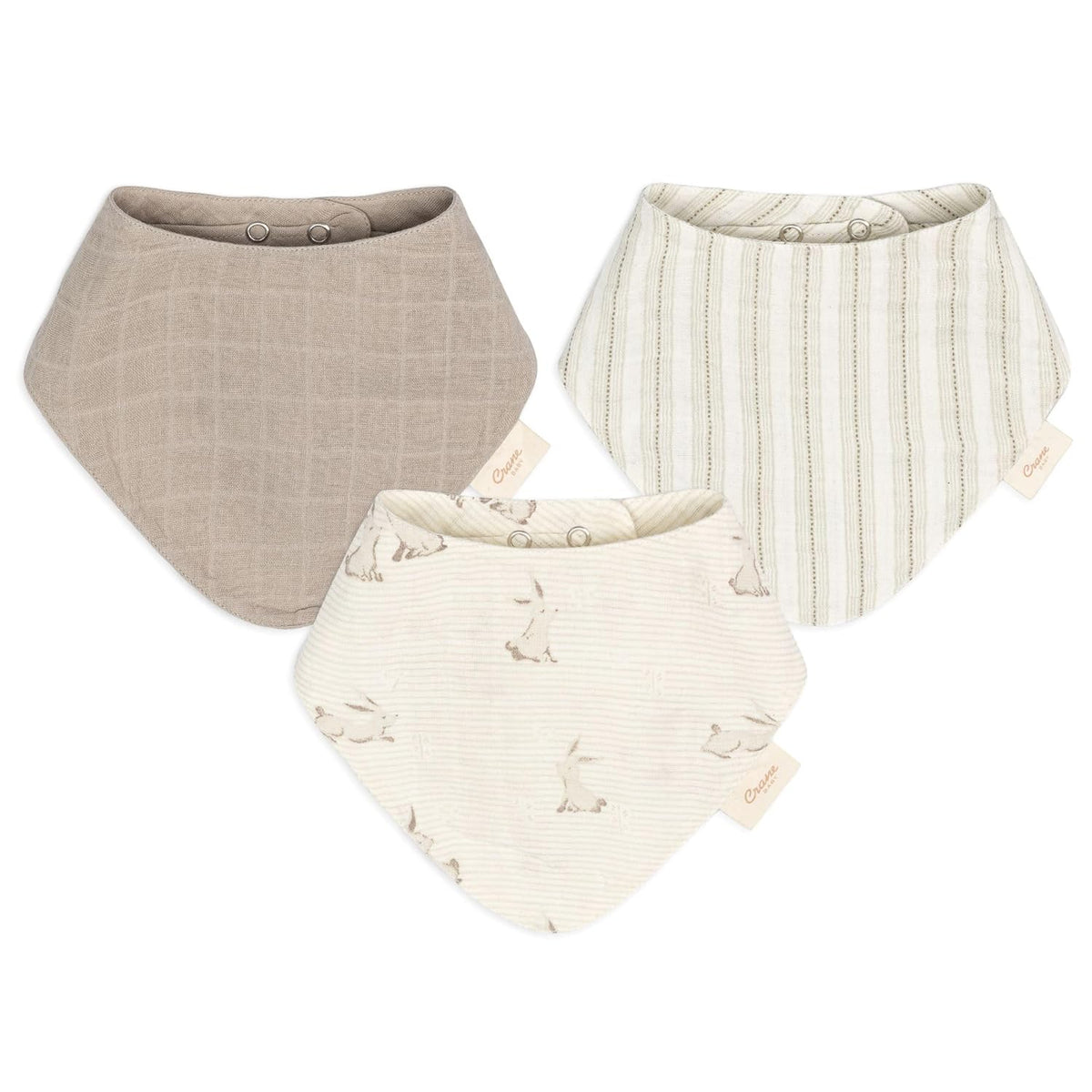 Crane Baby 100% Organic Cotton Baby Bibs, 3-pc. Set, Bunny Pattern For Boys, Girls, Unisex