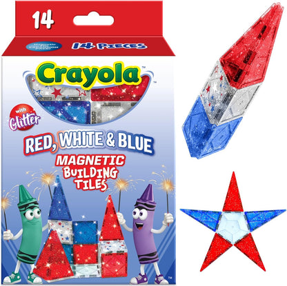 CreateOn Crayola Red, White & Blue Magnetic Tiles 14pc, Building Set for Kids, Magnetic Toy, Travel