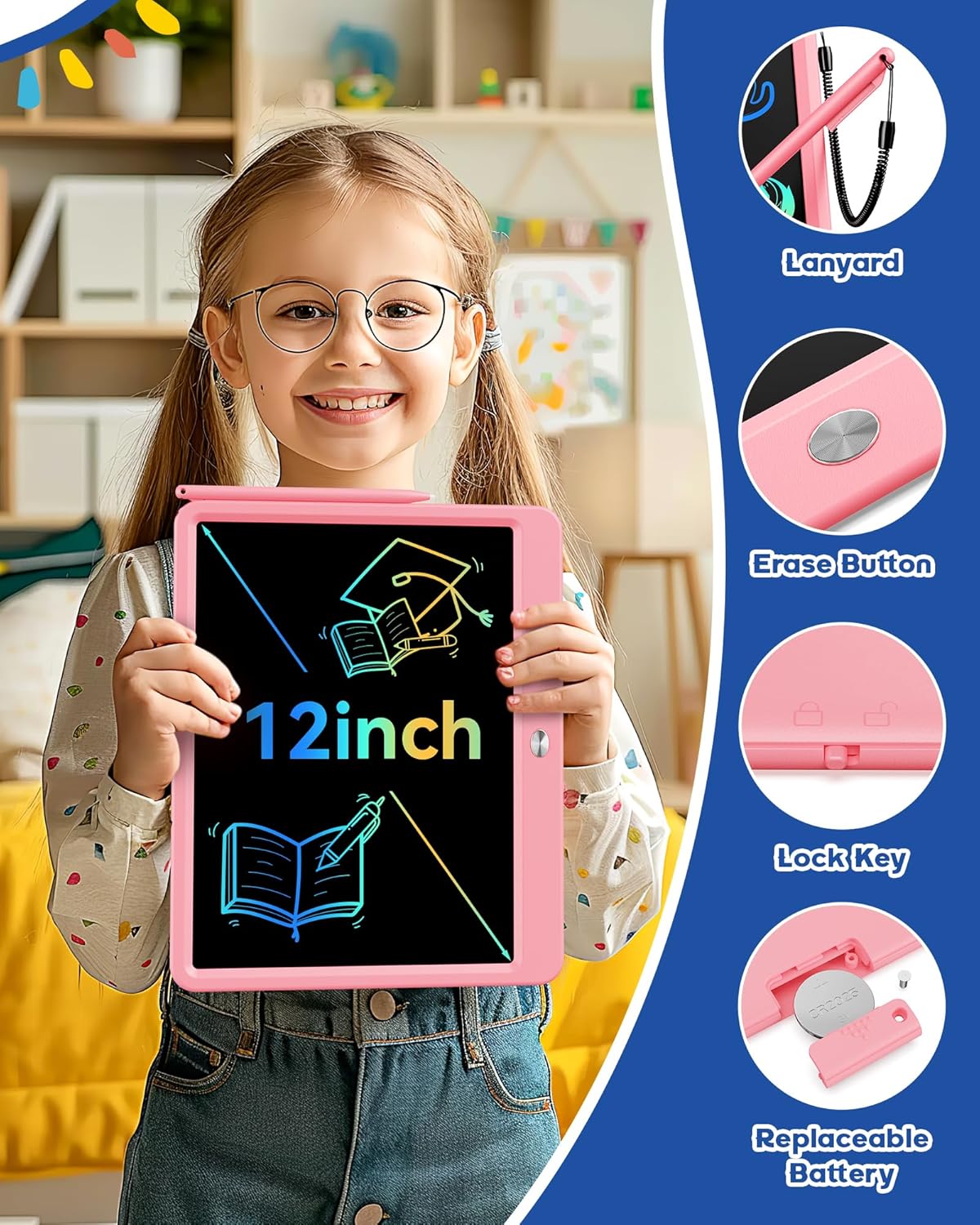 Bravokids 12 Inch LCD Writing Tablet for 3 Year Olds - Electronic Drawing Pad and Doodle Board as