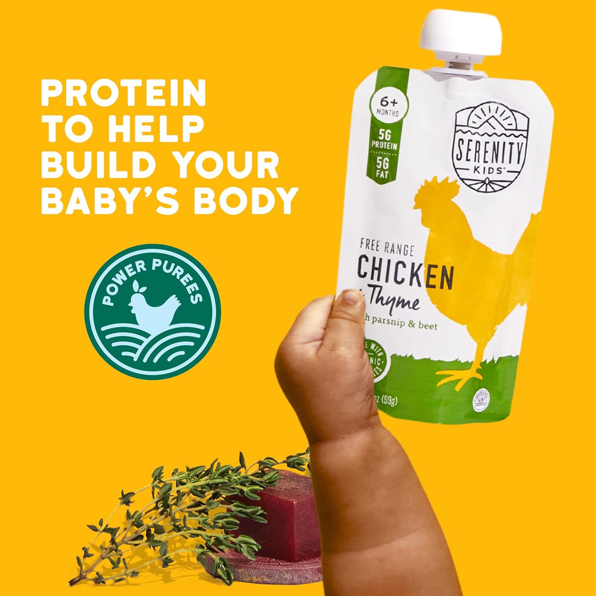 Serenity Kids 6+ Months Baby Food Pouches Chicken & Thyme Puree - BPA-Free Baby Food Puree -Range