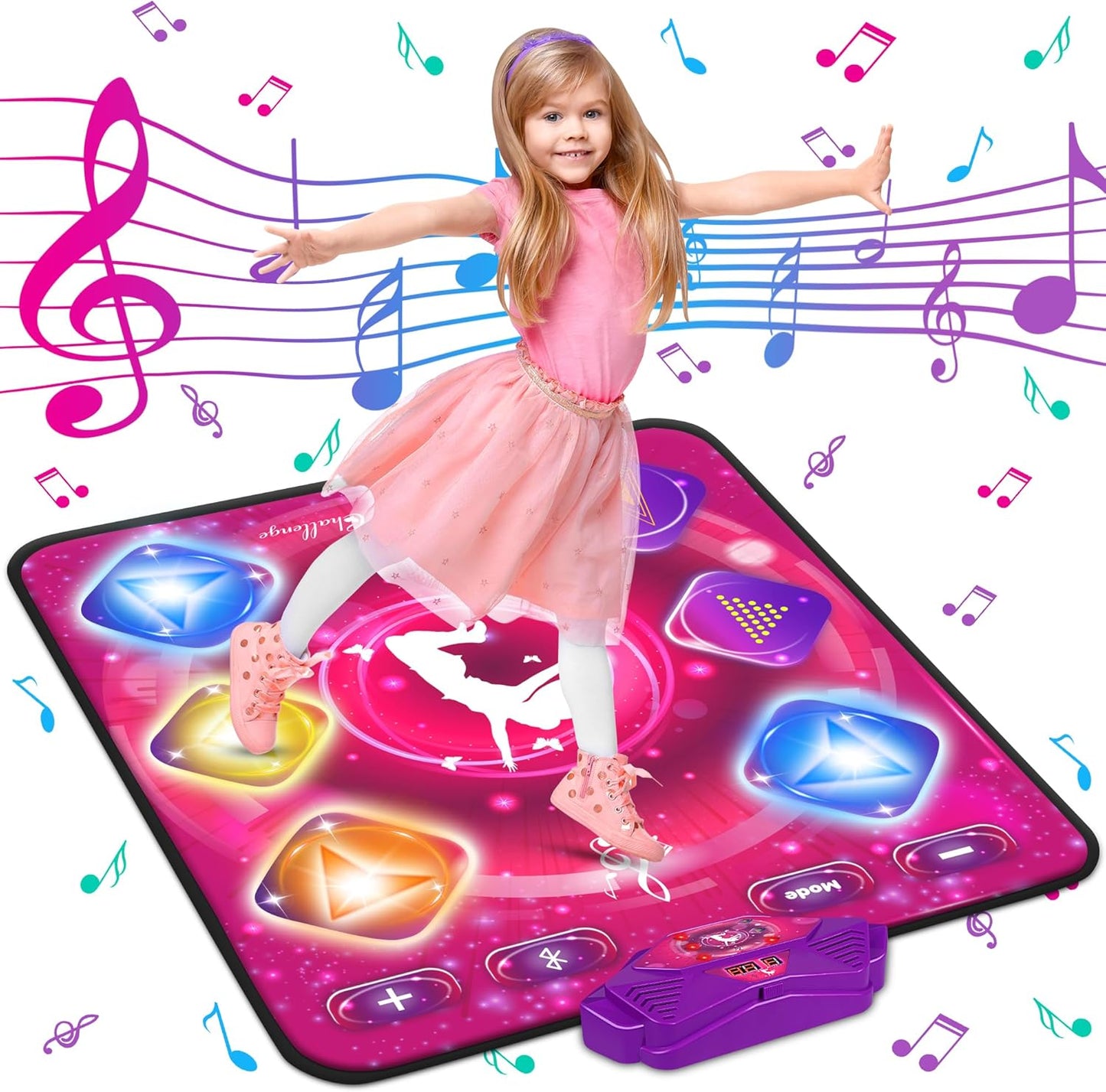 Dance Mat for Kids, Electronic Dance Pad with Wireless Bluetooth & LED Lights, Adjustable Volume