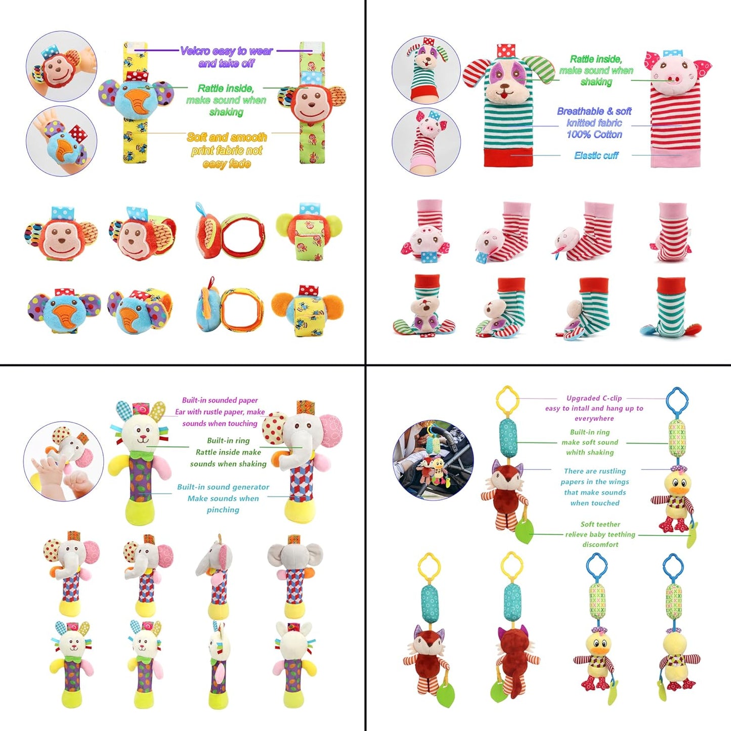 Wrist Rattles Foot Finder Rattle Sock Baby Toy, Hanging Rattle Toy, Hand Bracelet Rattle, Feet Leg