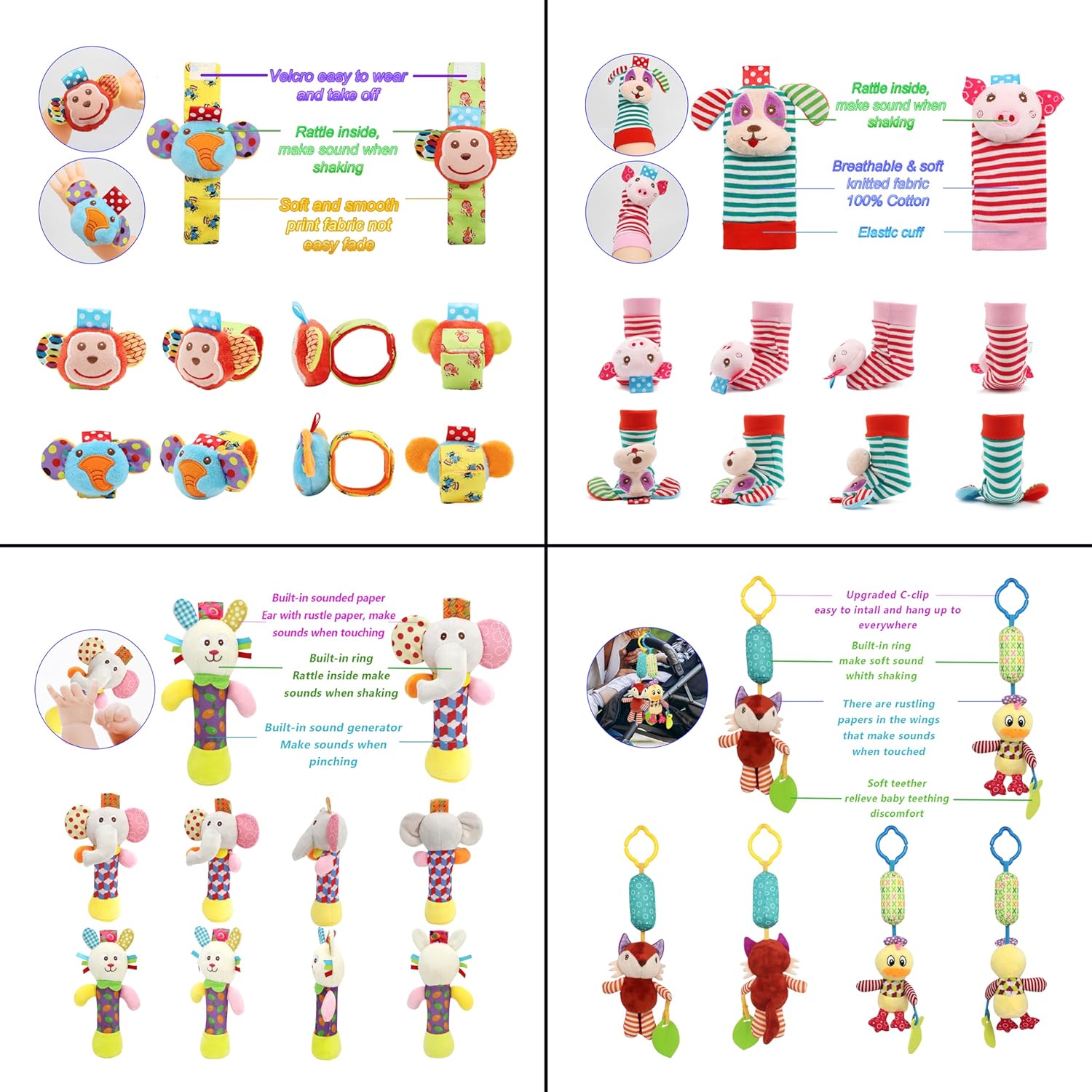 Wrist Rattles Foot Finder Rattle Sock Baby Toy, Hanging Rattle Toy, Hand Bracelet Rattle, Feet Leg