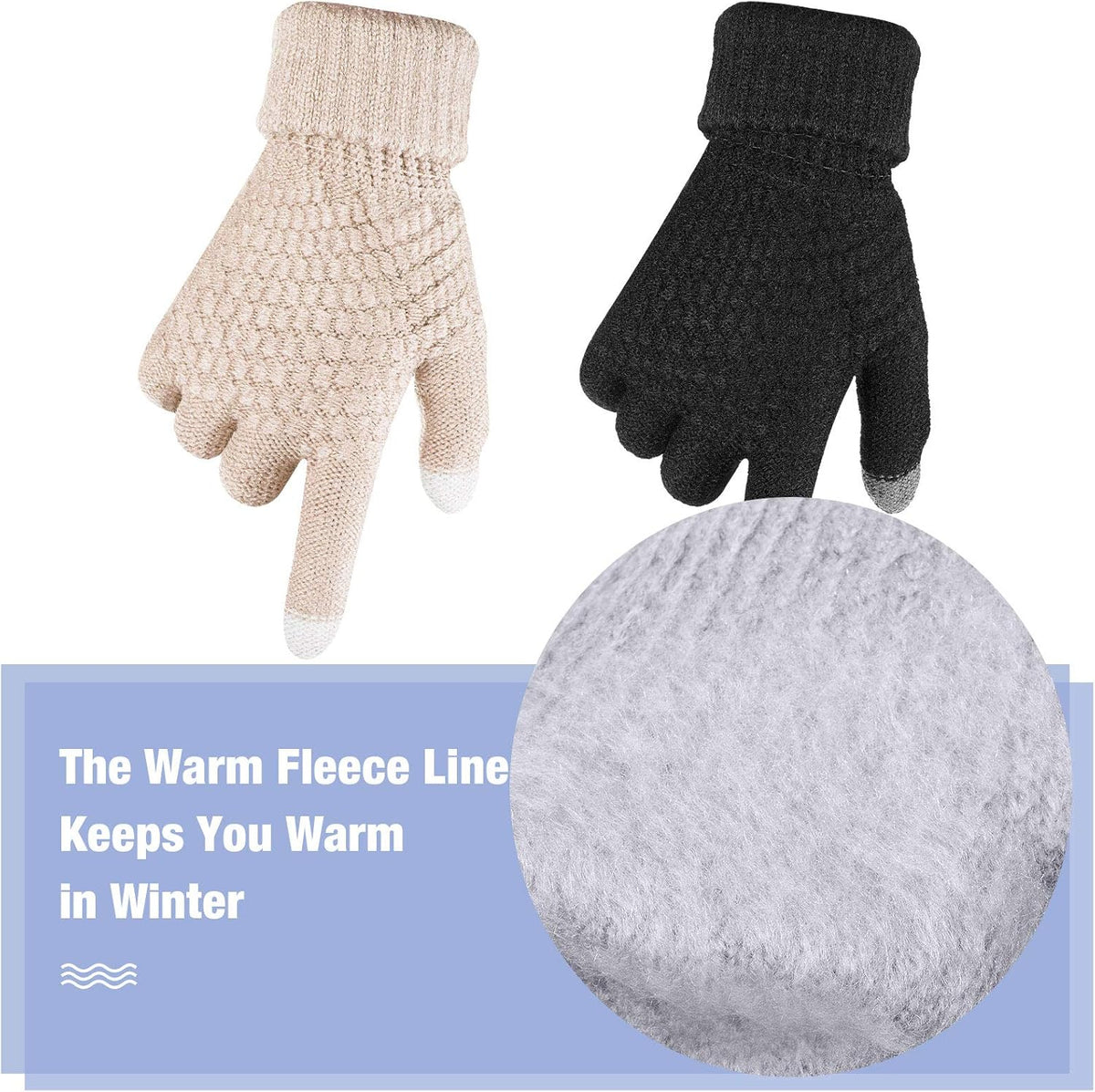 Geyoga 2 Pairs Women's Winter Touch Screen Gloves Soft Warm Fleece Lined Knit Elastic Cuff Winter